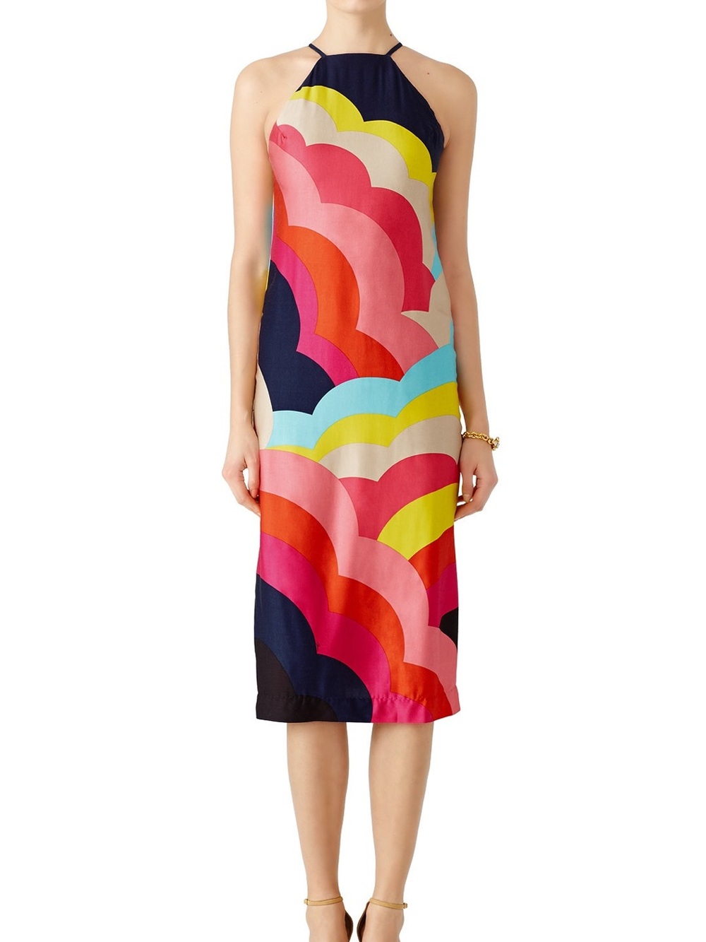 Trina Turk multicolor rainbow sleeveless midi shift dress small 6